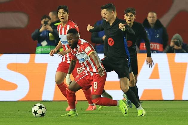CRVENA ZVEZDA vs BARCELONA GUELOR KANGA Red Star football player at the UEFA Champions League match against Barcelona at the Rajko Mitic stadium, Belgrade 06.11.2024. MN PRESS mi photo FOOTBALL, FOOTBALL, UEFA CHAMPIONS LEAGUE, LIGA CHAMPIONA, RED STAR, RED STAR, BENFICA, BARCELONA Belgrade Stadion Rajko Mitic Serbia Copyright: xMNxPressx