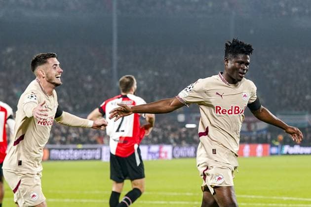 ROTTERDAM, 6-11-2024, Stadium Feijenoord de Kuip, Champions League, 2024 2025, Feyenoord - Red Bull Salzburg, RB salzburg player Karim Konate scores the 0-1 Feyenoord - RB Salzburg  x26683158x Copyright: