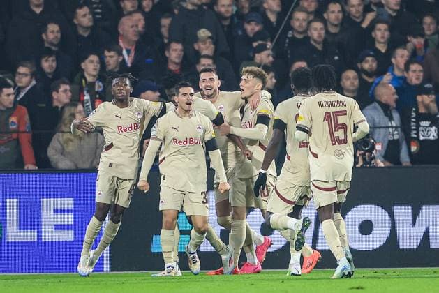 ROTTERDAM, 6-11-2024, Stadium de Kuip, Champions League, 2024 2025, Feyenoord - Red Bull Salzburg, RB salzburg player Karim KonatÃ scores 0-1 Feyenoord - RB Salzburg  x26683398x Copyright: