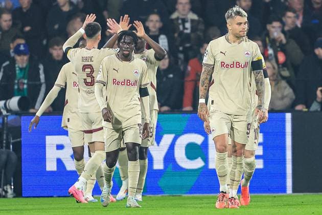 ROTTERDAM, 6-11-2024, Stadium de Kuip, Champions League, 2024 2025, Feyenoord - Red Bull Salzburg, RB salzburg player Karim KonatÃ scores 0-1 Feyenoord - RB Salzburg  x26683471x Copyright: