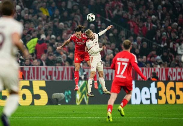 Champions League Round 4: Bayern Munich versus Benfica November 06 2024: Konrad Laimer of Bayern Munich heads during a Champions League Round 4 game, Bayern Munich versus Benfica, at Allianz Areana, Munich, Germany. Ulrik Pedersen CSM (Credit Image: Â Ulrik Pedersen Cal Media) Munich Germany EDITORIAL USE ONLY Copyright: xx ZUMA-20241106_zma_c04_018.jpg UlrikxPedersenx csmphotothree315205