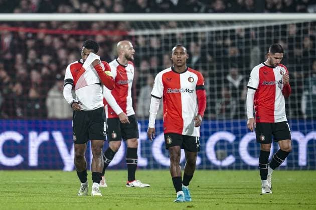 ROTTERDAM, 6-11-2024, Stadium Feijenoord de Kuip, Champions League, 2024 2025, Feyenoord - Red Bull Salzburg, Feyenoord player Quinten Timber and Feyenoord player Igor Paixao are disappointed after the 0-2 Feyenoord - RB Salzburg  x26683802x Copyright: