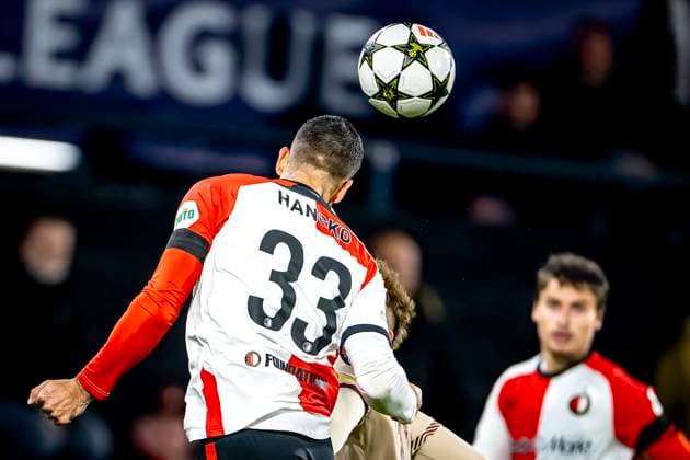 Feyenoord Rotterdam defender David Hancko, during the match Feyenoord Salzburg at the Feyenoord stadium De Kuip for the UEFA Champions League phase Matchday 4 season 2024 2025 in ROTTERDAM, Netherlands on 6 november 2024, photo by Marcel van Dorst EYE4images DeFodi Images not used in POL SRB CRO FRA GBR NED ITA USA Defodi 746 198460 Defodi-746 not used in POL SRB CRO FRA GBR NED ITA USA