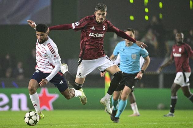 From left Mahdi Camara of Brest and Albion Rrahmani of Sparta in action during the Football Champions League 4th round match Sparta Prague vs Stade Brestois in Prague, Czech Republic, November 6, 2024. (CTKxPhoto VitxSimanek) CTKPhotoP2024110612592  CTKPhotoP2024110612592