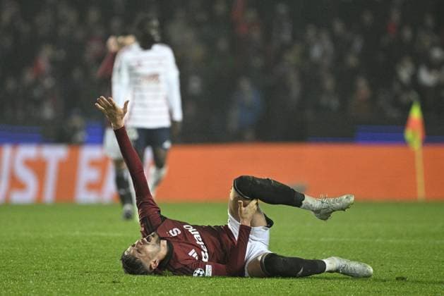 Injured Albion Rrahmani of Sparta during the Football Champions League 4th round match Sparta Prague vs Stade Brestois in Prague, Czech Republic, November 6, 2024. (CTKxPhoto MichalxKamaryt) CTKPhotoP2024110612664  CTKPhotoP2024110612664