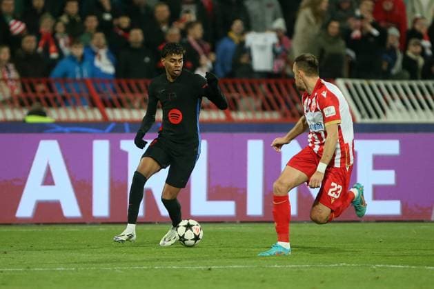 CRVENA ZVEZDA vs BARCELONA LAMINE YAMAL Barcelona football player at the UEFA Champions League match against Red Star at the Rajko Mitic stadium, Belgrade 06.11.2024. Ivica Veselinov MN PRESS Photo FOOTBALL, FOOTBALL, UEFA CHAMPIONS LEAGUE, LIGA CHAMPIONA, RED STAR, RED STAR, BARCELONA Belgrade Stadion Rajko Mitic Serbia Copyright: xIvicaxVeselinovx xMNxPressx