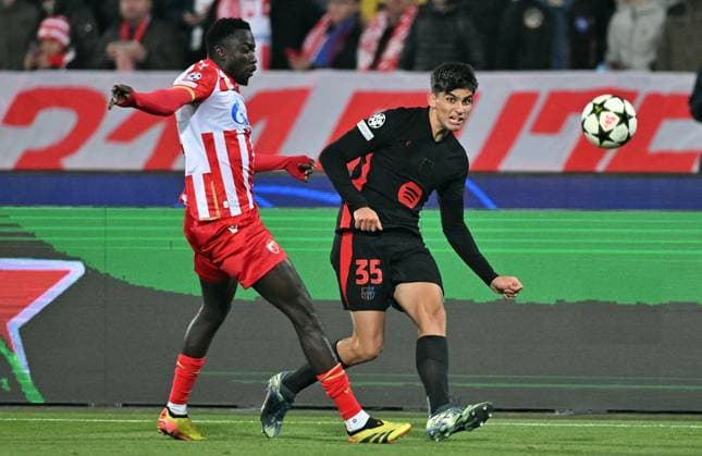 CRVENA ZVEZDA vs BARCELONA GERARD MARTIN, football player of Barcelona at the Champions League match against Crvena zvezda, at Stadium Rajko Mitic. Belgrade, 06.11.2024. photo: MN Press photo FOOTBALL, UEFA, CHAMPIONS LEAGUE, BARCELONA, RED STAR, CRVENA ZVEZDA Belgrade Stadium Rajko Mitic Serbia Copyright: xMarkoxMetlasx xMNxPressx