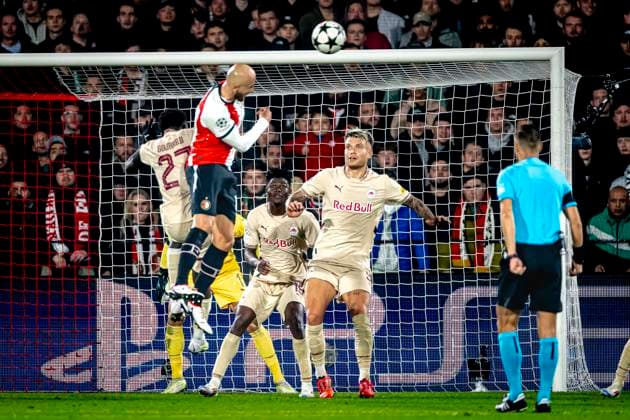 Feyenoord Rotterdam defender Gernot Trauner, during the match Feyenoord Salzburg at the Feyenoord stadium De Kuip for the UEFA Champions League League phase Matchday 4 season 2024 2025 in ROTTERDAM, Netherlands on 6 november 2024, photo by Marcel van Dorst EYE4images DeFodi Images not used in POL SRB CRO FRA GBR NED ITA USA Defodi 746 198497 Defodi-746 not used in POL SRB CRO FRA GBR NED ITA USA