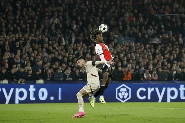 ROTTERDAM - (l-r) Aleksa Terzic of FC RB Salzburg, Chris-Kevin Nadje of Feyenoord during the UEFA Champions League match between Feyenoord Rotterdam and FC RB Salzburg at Feyenoord Stadion de Kuip on Nov. 6, 2024 in Rotterdam, Netherlands. ANP Hollandse Hoogte BART STOUTJESDIJK UEFA Champions League 2024 25 League Phase MD4 2024 25 xVIxANPxSportx xBartxStoutjesdijkxIVx 512854714 originalFilename: 512854714.jpg