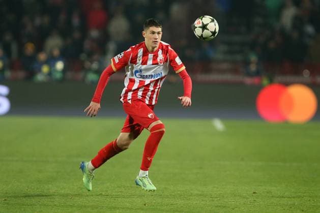 CRVENA ZVEZDA vs BARCELONA ANDRIJA MAKSIMOVIC Red Star football player at the UEFA Champions League match against Barcelona at the Rajko Mitic stadium, Belgrade 06.11.2024. Ivica Veselinov MN PRESS Photo FOOTBALL, FOOTBALL, UEFA CHAMPIONS LEAGUE, LIGA CHAMPIONA, RED STAR, BARCELONA Belgrade Stadion Rajko Mitic Serbia Copyright: xIvicaxVeselinovx xMNxPressx