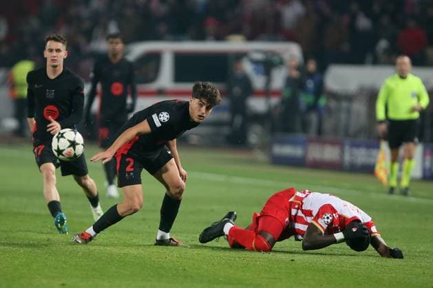 CRVENA ZVEZDA vs BARCELONA PAU CUBARSI Barcelona football player at the UEFA Champions League match against Red Star at the Rajko Mitic stadium, Belgrade 06.11.2024. Ivica Veselinov MN PRESS Photo FOOTBALL, FOOTBALL, UEFA CHAMPIONS LEAGUE, LIGA CHAMPIONA, RED STAR, BARCELONA Belgrade Stadion Rajko Mitic Serbia Copyright: xIvicaxVeselinovx xMNxPressx