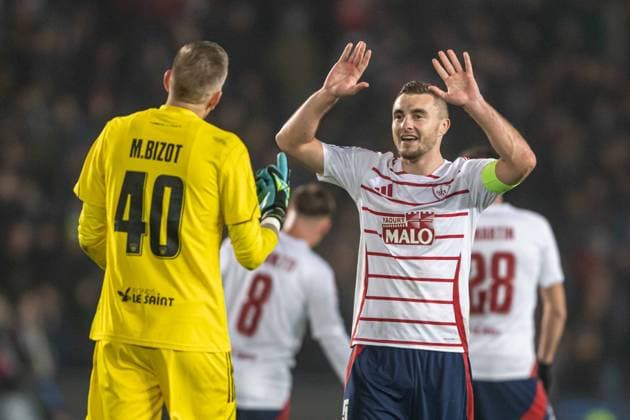 Brendan Chardonnet a winning match celebrate during UEFA Champions league match, AC Sparta Prague - Stade Brest , 06. november 2024, Epet Arena, Prague, Czech republic Copyright: xMICHALxFAJT,ZOSPORTU.SKx DSC_6160