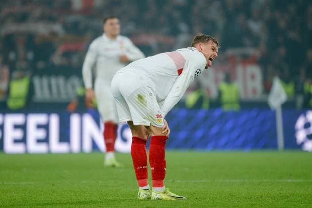 06 11 2024, Germany, Stuttgart, Football Champions League, VfB Stuttgart vs Atalanta Bergamo, Maximilian Mittelstädt VfB In accordance with the regulations of the DFL German Football League, it is prohibited to exploit or have exploited photographs taken in the stadium and or of the match in the form of sequential images and or video-like photo series