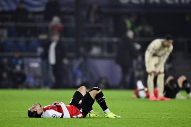 ROTTERDAM - Anis Hadj Moussa of Feyenoord disappointment after the UEFA Champions League match between Feyenoord Rotterdam and FC RB Salzburg at Feyenoord Stadium de Kuip on Nov. 6, 2024 in Rotterdam, Netherlands. ANP OLAF CRACK UEFA Champions League 2024 25 League Phase MD4 2024 25 xVIxANPxSportx xxANPxIVx 512855367 originalFilename: 512855367.jpg