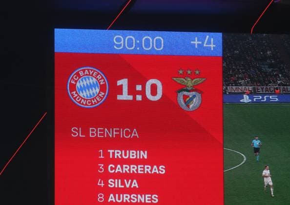Munich, Germany, 06 November 2024 Football, Men, Champions League, Season 2024 2025, FC Bayern Munich Benfica Lisbon, Allianz Arena, Matchday 4 Final score 1 0 on the scoreboard