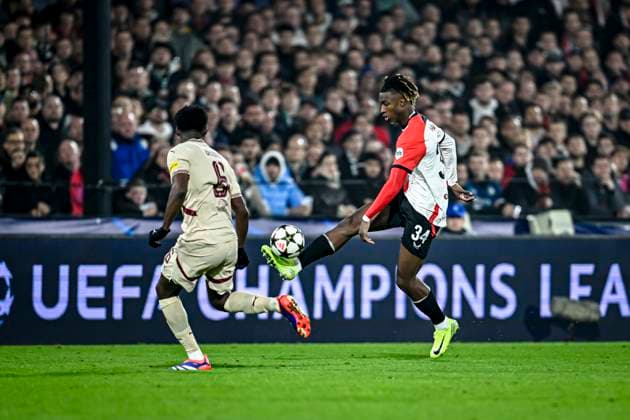 Feyenoord Rotterdam midfielder Chris Kevin Nadje, during the match Feyenoord Salzburg at the Feyenoord stadium De Kuip for the UEFA Champions League phase Matchday 4 season 2024 2025 in ROTTERDAM, Netherlands on 6 november 2024, photo by Stefan Koops EYE4images DeFodi Images not used in POL SRB CRO FRA GBR NED ITA USA Defodi 746 198560 Defodi-746 not used in POL SRB CRO FRA GBR NED ITA USA