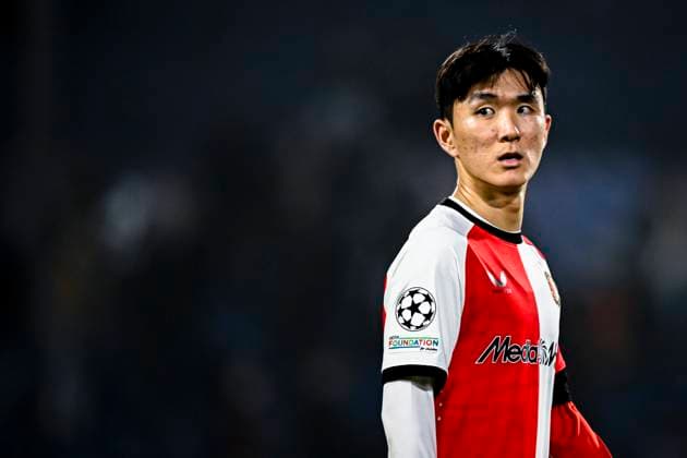 Feyenoord Rotterdam midfielder Inbeom Hwang, during the match Feyenoord Salzburg at the Feyenoord stadium De Kuip for the UEFA Champions League phase Matchday 4 season 2024 2025 in ROTTERDAM, Netherlands on 6 november 2024, photo by Stefan Koops EYE4images DeFodi Images not used in POL SRB CRO FRA GBR NED ITA USA Defodi 746 198588 Defodi-746 not used in POL SRB CRO FRA GBR NED ITA USA
