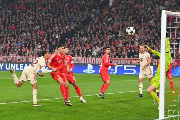 Goal Jamal MUSIALA Bayern Muenchen 1 0,Action,Header Soccer Champions League League Phase, FC Bayern Muenchen Benfica Lisbon 1 0 on 06 11 2024, A L L I A N Z A R E N A