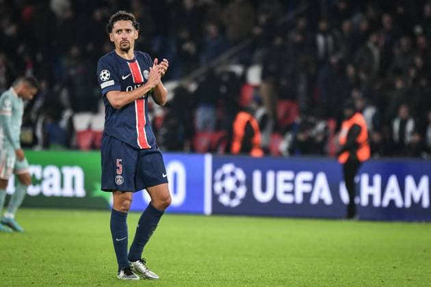 Champions League PSG vs Atletico Madrid FA Paris Saint-Germain’s defender Marquinhos walks on the pitch at the end of the UEFA Champions League football match between Paris Saint-Germain and Atletico Madrid at the Parc des Princes Stadium in Paris on November 6, 2024. Photo by Firas Abdullah ABACAPRESS.COM Paris Ile-de-France France  Copyright: xAbdullahxFiras ABACAx