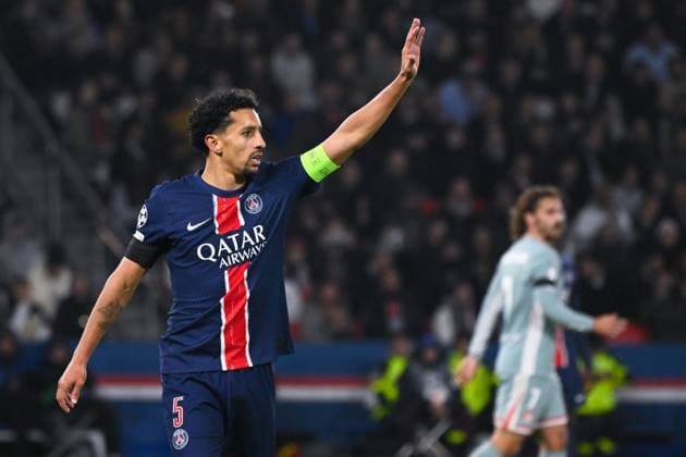 Marquinhos ( 5 - PSG ) reacts during the UEFA Champions League match between Paris Saint Germain and Atletico de Madrid at Parc Des Princes on November 06, 2024 in Paris, France. ( Photo by federico pestellini panoramic ) - FOOTBALL : PSG vs Atletico de Madrid - Ligue des Champions - 06 11 2024 FedericoPestellini Panoramic 