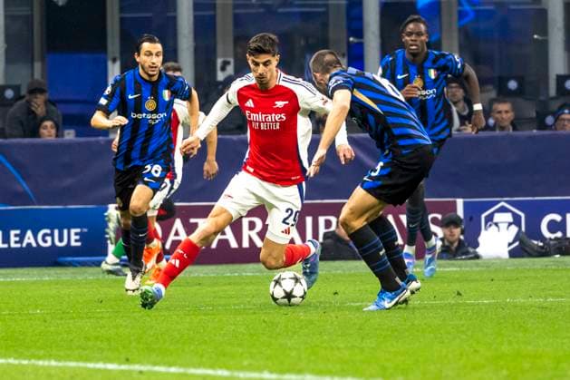 FC Internazionale Milano v Arsenal FC - UEFA Champions League 2024 25 League Phase MD4 Kai Havertz plays during the UEFA Champions League 2024 25 match between FC Internazionale and FC Arsenal at Stadio Giuseppe Meazza in Milano, Italy, on November 6, 2024. Milano Milano Italy  Copyright: xMairoxCinquettix originalFilename:cinquetti-fcintern241106_npVXV.jpg