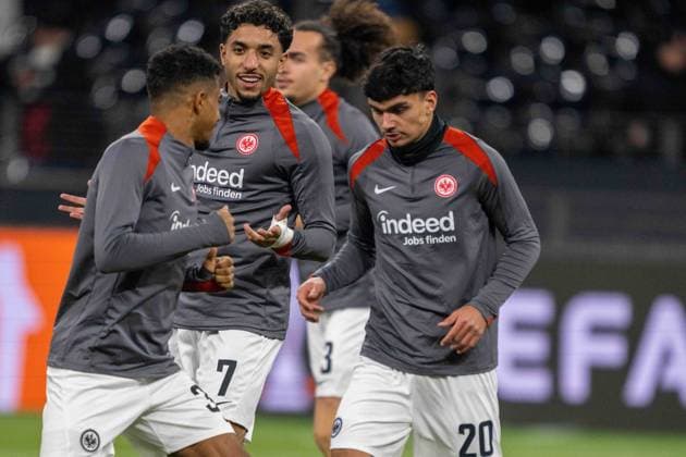 Omar Marmoush Eintracht Frankfurt Can Uzun Eintracht Frankfurt warms up, warming up during the UEFA Europa League 2024 25 League Phase MD4 match between Eintracht Frankfurt v SK Slavia Praha at Deutsche Bank Park on November 7, 2024 in Frankfurt am Main, Germany not used in POL SRB CRO FRA GBR NED ITA USA Defodi 747 747 20241107 EFSlPr 000000055 Defodi-747 not used in POL SRB CRO FRA GBR NED ITA USA