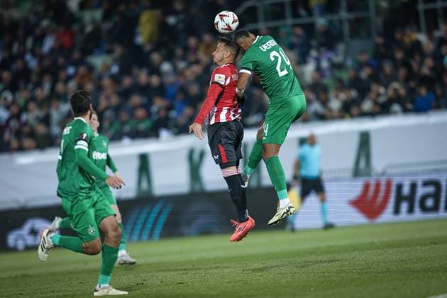 Football - Europa League - Group Stage - PFC Ludogorets - Athletic Club - 07.11.2024 Ãlex Berenguer (L) and Olivier Verdon (R) Bulgaria Copyright: xYulianxTodorovx