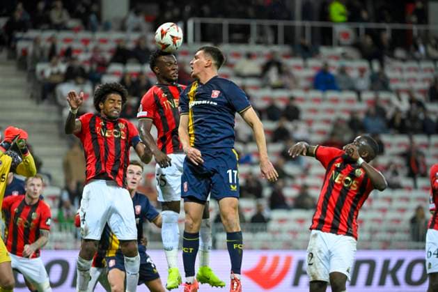 Midfielder NDAYISHIMIYE Youssouf (OGC Nice) head. OGC Nice vs FC TWENTE, C3 EUROPA LEAGUE in Allianz Riviera Stadium, NICE, France, on 07 November, 2024. FOOTBALL : OGC Nice vs FC TWENTE - EUROPA LEAGUE - 07 11 24 FredDides Panoramic 