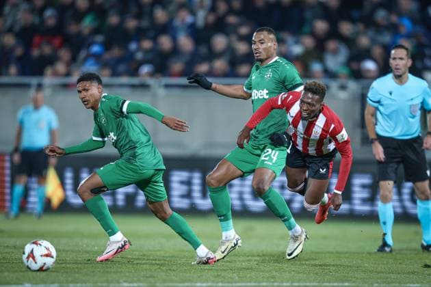 Football - Europa League - Group Stage - PFC Ludogorets - Athletic Club - 07.11.2024 Rick Jonathan (L) and Olivier Verdon (C) and Ãlvaro Djalo (R) Bulgaria Copyright: xYulianxTodorovx