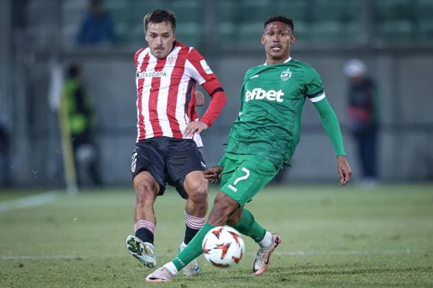 Football - Europa League - Group Stage - PFC Ludogorets - Athletic Club - 07.11.2024 Andoni Gorosabel (L) and Rick Jonathan (R) Bulgaria Copyright: xYulianxTodorovx