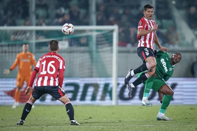 Football - Europa League - Group Stage - PFC Ludogorets - Athletic Club - 07.11.2024 Dani Vivian (L) and Kwadwo Duah (R) Bulgaria Copyright: xYulianxTodorovx