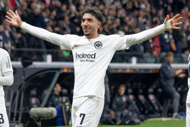 UEFA Europa League Eintracht Frankfurt SK Slavia Prague, 07 11 2024 Omar Marmoush Eintracht Frankfurt 7 scored the goal for 1 0 and celebrates, Eintracht Frankfurt SK Slavia Prague, Frankfurt, Deutsche Bank Park, 7 11 2024 Copyright: xBEAUTIFULxSPORTS Gawlikx