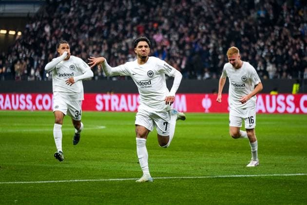 Omar Marmoush Eintracht Frankfurt, 07 celebrates the goal for 1 0, GER, Eintracht Frankfurt vs SK Slavia Prague, Football, UEFA Europa League, Matchday 4, Season 2024 25, 07 11 2024 GER, Eintracht Frankfurt vs SK Slavia Prague, Football, UEFA Europa League, Matchday 4, Season 2024 25, 07 11 2024 Frankfurt am Main Copyright: xEibner-Pressefoto FlorianxWieganx EP_FWD