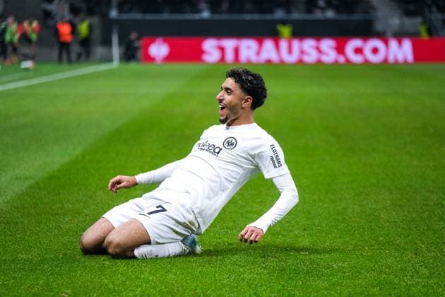 Omar Marmoush Eintracht Frankfurt, 07 celebrates the goal for 1 0, GER, Eintracht Frankfurt vs SK Slavia Prague, Football, UEFA Europa League, Matchday 4, Season 2024 25, 07 11 2024 GER, Eintracht Frankfurt vs SK Slavia Prague, Football, UEFA Europa League, Matchday 4, Season 2024 25, 07 11 2024 Frankfurt am Main Copyright: xEibner-Pressefoto FlorianxWieganx EP_FWD