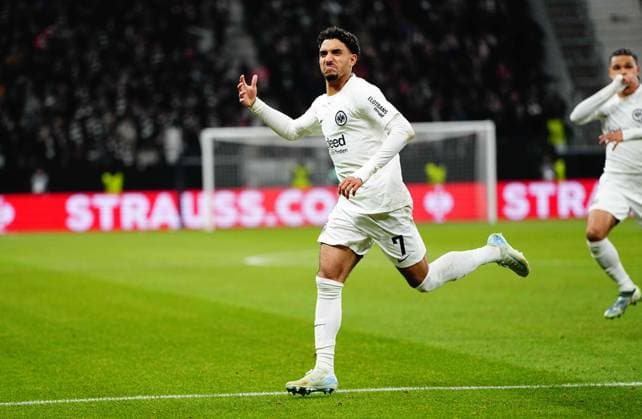 Europa League Round 4: Eintracht Frankfurt versus SK Slavia Prague November 07 2024: Omar Marmoush of Eintracht Frankfurt celebrates the teams first goal during a Europa League Round 4 game, Eintracht Frankfurt versus SK Slavia Prague, at Deutsche Bank Park, Frankfurt, Germany. Ulrik Pedersen CSM (Credit Image: Â Ulrik Pedersen Cal Media) Frankfurt Germany EDITORIAL USE ONLY Copyright: xx ZUMA-20241107_zma_c04_035.jpg UlrikxPedersenx csmphotothree315914