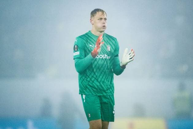 241107 Goalkeeper Lukas Hornicek of Braga celebrates after 0 1 during the Europa League match between Elfsborg and Braga on November 7, 2024 in Boras Photo Jörgen Jarnberger BILDBYRAN COP 112 JJ0415 fotboll football soccer fotball uefa europa league europa league elfsborg braga bbeng jubel  Copyright: JÖRGENxJARNBERGER BB241107JJ038