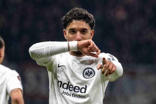 Omar Marmoush Eintracht Frankfurt celebrates after scoring his team s first goal during the UEFA Europa League 2024 25 League Phase MD4 match between Eintracht Frankfurt v SK Slavia Praha at Deutsche Bank Park on November 7, 2024 in Frankfurt am Main, Germany not used in POL SRB CRO FRA GBR NED ITA USA Defodi 747 747 20241107 EFSlPr 000000104 Defodi-747 not used in POL SRB CRO FRA GBR NED ITA USA