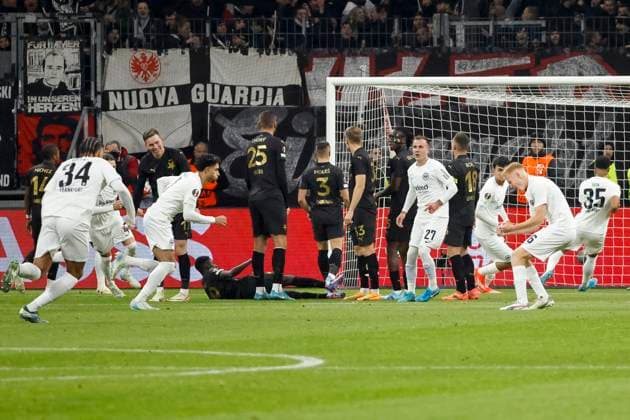 Goal celebration Eintracht Frankfurt at 1 0 by Omar Marmoush Eintracht Frankfurt, 07 , Football, UEFA Europa League, Matchday 4, 2024 2025, Eintracht Frankfurt vs Slavia Prague, 07 11 2024, Frankfurt Stadion, Frankfurt am Main, Germany Frankfurt am Main Frankfurt Stadion Hessen Germany Copyright: xGrantxHubbsx