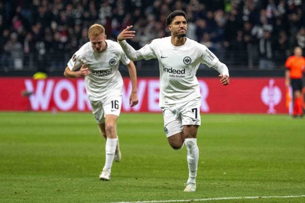 Omar Marmoush Eintracht Frankfurt celebrates after scoring his team s first goal during the UEFA Europa League 2024 25 League Phase MD4 match between Eintracht Frankfurt v SK Slavia Praha at Deutsche Bank Park on November 7, 2024 in Frankfurt am Main, Germany not used in POL SRB CRO FRA GBR NED ITA USA Defodi 747 747 20241107 EFSlPr 000000082 Defodi-747 not used in POL SRB CRO FRA GBR NED ITA USA