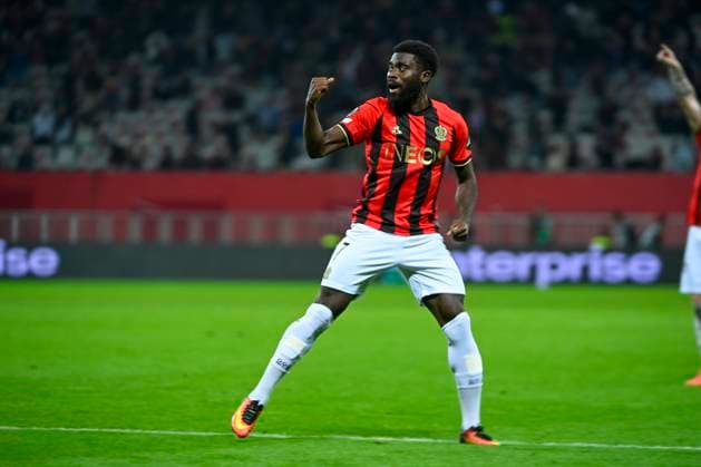 joy Forward BOGA Jeremie (OGC Nice) after mark a goal. OGC Nice vs FC TWENTE, C3 EUROPA LEAGUE in Allianz Riviera Stadium, NICE, France, on 07 November, 2024. FOOTBALL : OGC Nice vs FC TWENTE - EUROPA LEAGUE - 07 11 24 FredDides Panoramic 