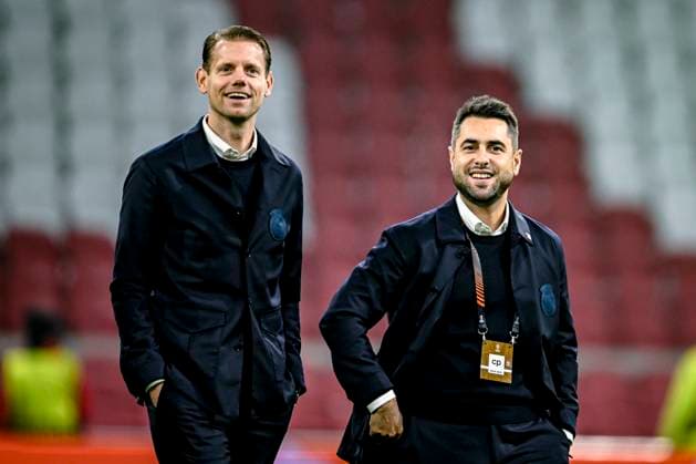 AFC Ajax Amsterdam assistant trainer Dave Vos, AFC Ajax Amsterdam assistant trainer Felipe Sanchez Mateos, during the match Ajax Maccabi Tel Aviv at the Johan Cruijff ArenA for the UEFA Europa League League League phase Matchday 4 season 2024 2025 in AMSTERDAM, Netherlands on 7 november 2024, photo by Stefan Koops EYE4images DeFodi Images not used in POL SRB CRO FRA GBR NED ITA USA Defodi 746 198758 Defodi-746 not used in POL SRB CRO FRA GBR NED ITA USA