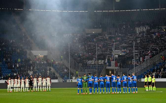 Memorial minutes silence for the victims of Valencia TSG 1899 Hoffenheim vs Olympique Lyonnais Lyon 07 11 2024 DFL REGULATIONS PROHIBIT ANY USE OF PHOTOGRAPHS AS IMAGE SEQUENCES AND OR QUASI VIDEO TSG 1899 Hoffenheim vs Olympique Lyonnais Lyon