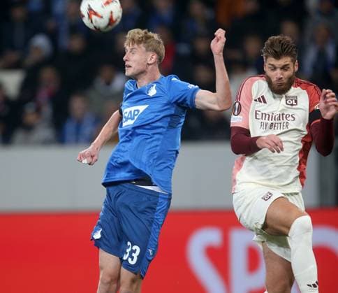 V li Max Moerstedt Hoffenheim , Duje Caleta Car Lyon Sport Soccer Europa League Season 24 25 TSG 1899 Hoffenheim Olympique Lyon , Matchday 2, 07 11 2024