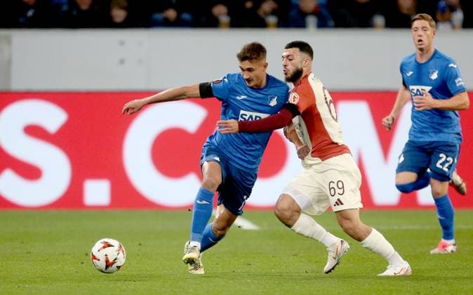 V li Tom Bischof Hoffenheim , Georges Mikautadze Lyon Sport Soccer Europa League Season 24 25 TSG 1899 Hoffenheim Olympique Lyon , 2 Matchday, 07 11 2024