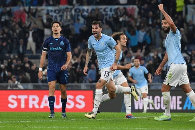 Foto IPP Luciano Adriani Roma 07 11 2024 UEFA Europa League 2024 2025 Lazio vs Porto Nella foto: Alessio Romagnoli esulta dopo il gol di testa Italy Photo Press - World Copyright Roma italy  Copyright: xR4924_italyphotopressx