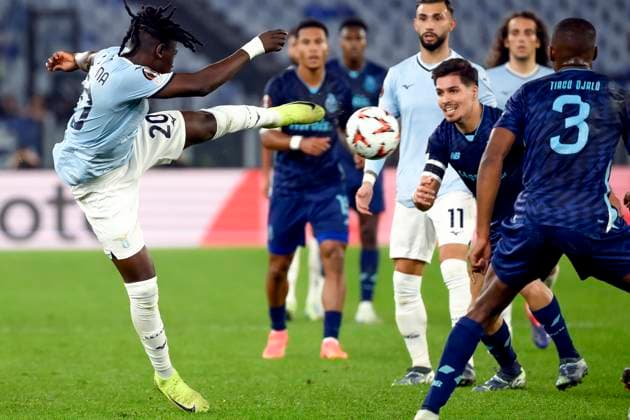 Loum Tchaouna of SS Lazio in action during the Europa League football match between SS Lazio and FC Porto at Olimpico stadium in Rome (Italy), November 7, 2024. AntoniettaxBaldassarre