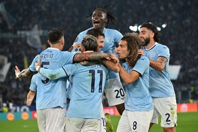 Foto IPP Felice De Martino Roma 07 11 2024 Calcio Europa League 2024-2025 Lazio - Porto Nella foto: Esultanza dopo il gol di Alessio Romagnoli Italy Photo Press World Copyright Roma italy  Copyright: xR4924_italyphotopressx