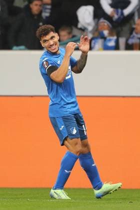 07 11 2024, xtvx, Football UEFA Europa League, TSG 1899 Hoffenheim Olympique Lyon emspor, v l Goal scored, goal to 1 0 Valentin Gendrey TSG 1899 Hoffenheim Torjubel, Goal celebration, celebrate the goal, celebrates scoring DFL DFB REGULATIONS PROHIBIT ANY USE OF PHOTOGRAPHS as IMAGE SEQUENCES and or QUASI VIDEO Sinsheim