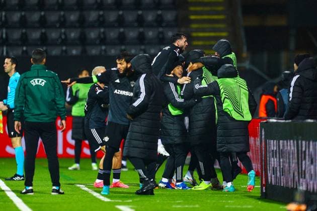 UEFA Europa League 2024 2025 Bodo Glimt Qarabag 1 2 Bodo 20241107 Qarabag celebrates after scoring during the UEFA Europa League between Bodo Glimt and Qarabag at the Aspmyra stadium Photo Mats Torbergsen NTB Bodo Norway EDITORIAL USE ONLY RESTRICTED USE FOR BETTING COMPANIES  Copyright: xMatsxTorbergsenx xNTBx