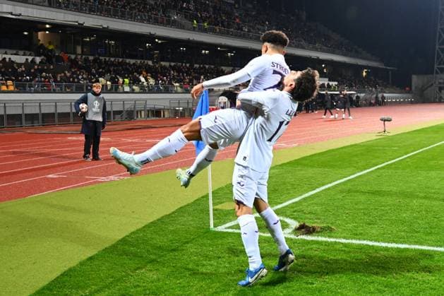 KF RFS v RSC Anderlecht - UEFA Europa League RIGA, LATVIA - NOVEMBER 07 : Stroeykens Mario midfielder of RSC Anderlecht celebrating scoring a goal during the UEFA Europa League phase matchday 4 between KF RFS and RSC Anderlecht on November 7, 2024 in Riga Daugava, Latvia, 07 11 2024 Riga Daugava Latvia  Copyright: xVincentxKalutx